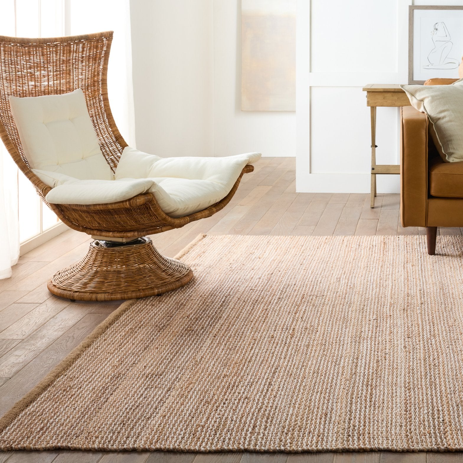 Kate Lester's Harman Natural Rosier HNL03 Handwoven Indoor Rug - 50% Wool 50% Jute