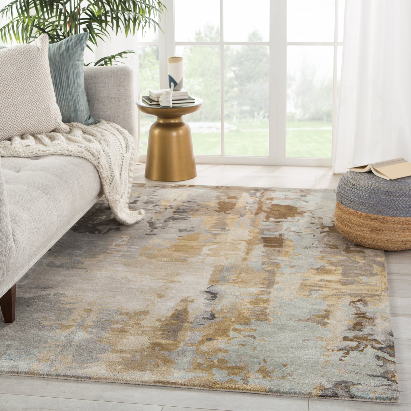 Genesis Matcha Handmade Tufted Indoor Rug: 65% Viscose 35% Wool, Contemporary Abstract Design