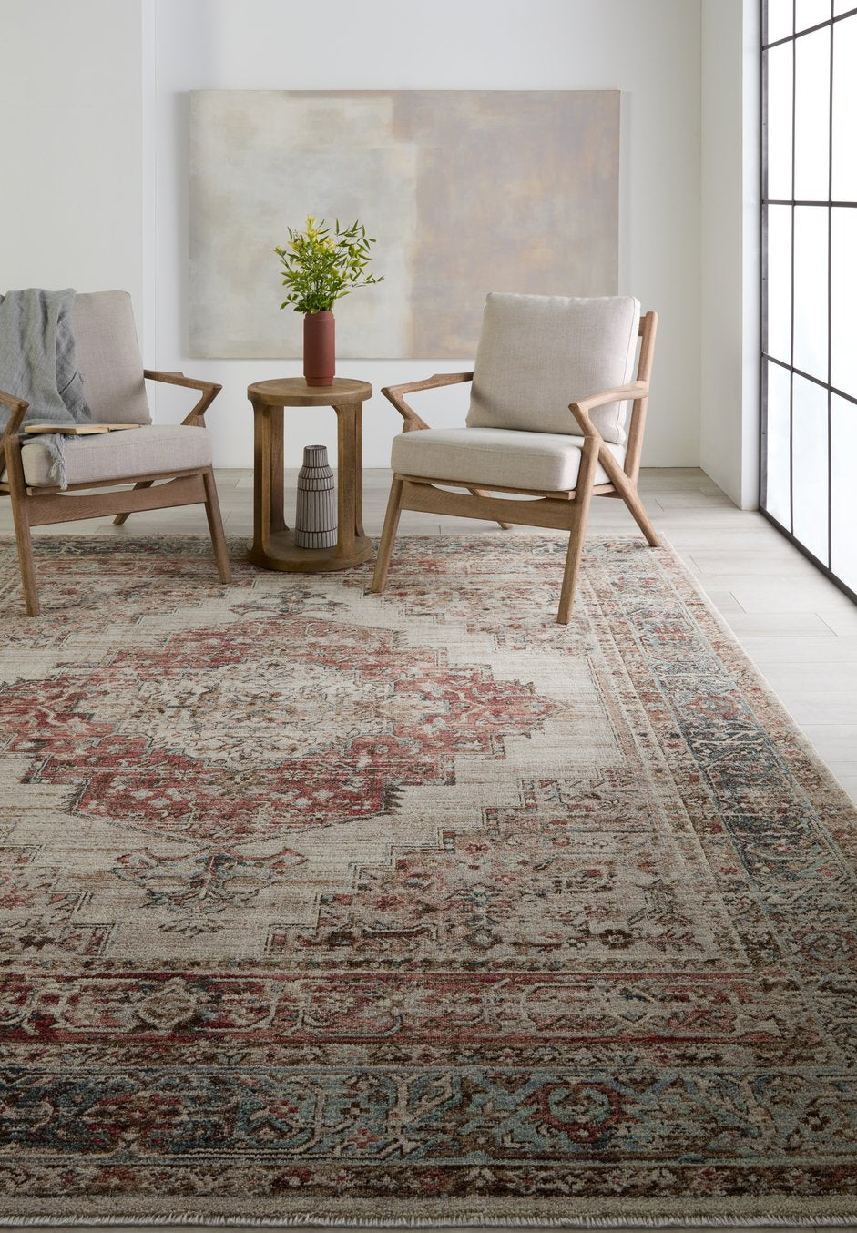 Leila Emory LEI03 100% Polyester Vintage Medallion Indoor Rug - Powerloomed & Durable