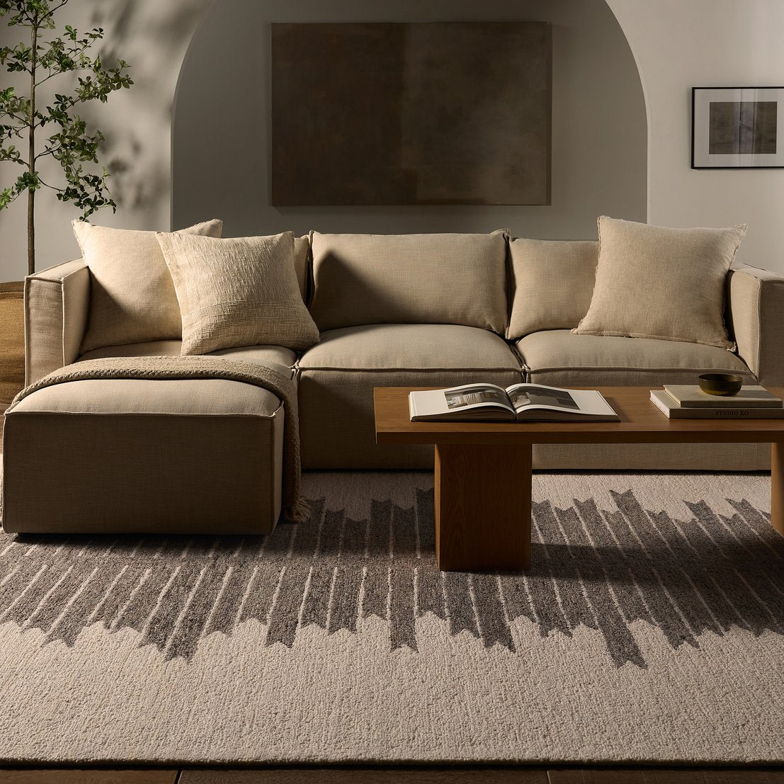 Exquisite Handmade 100% Wool Indoor Moroccan / Bohemian Stripes Tufted Rug - Hadi Chaima HAD07
