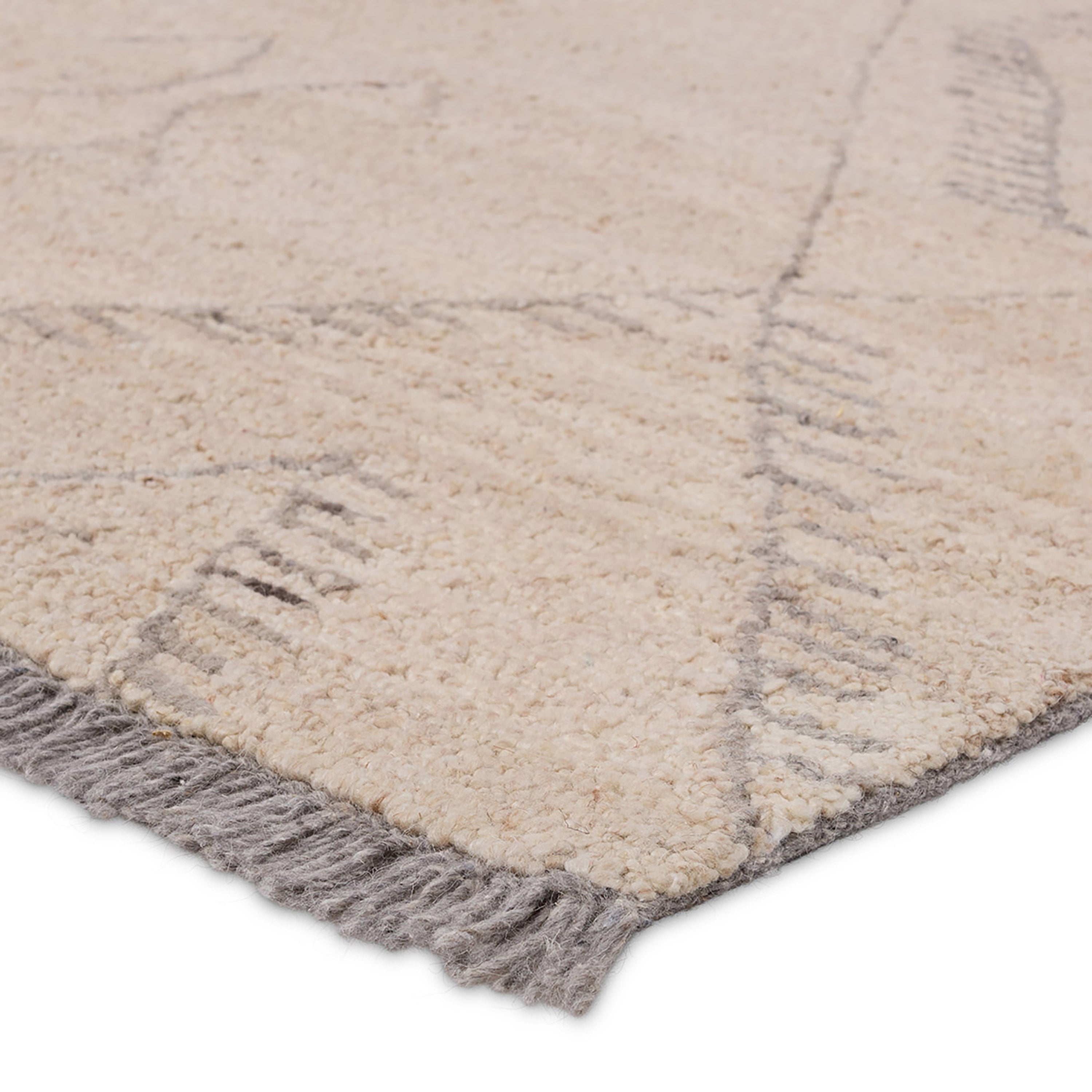 Hadi Anisah HAD01 Handmade 100% Wool Indoor Moroccan/Bohemian Trellis Rug with Gray Fringe