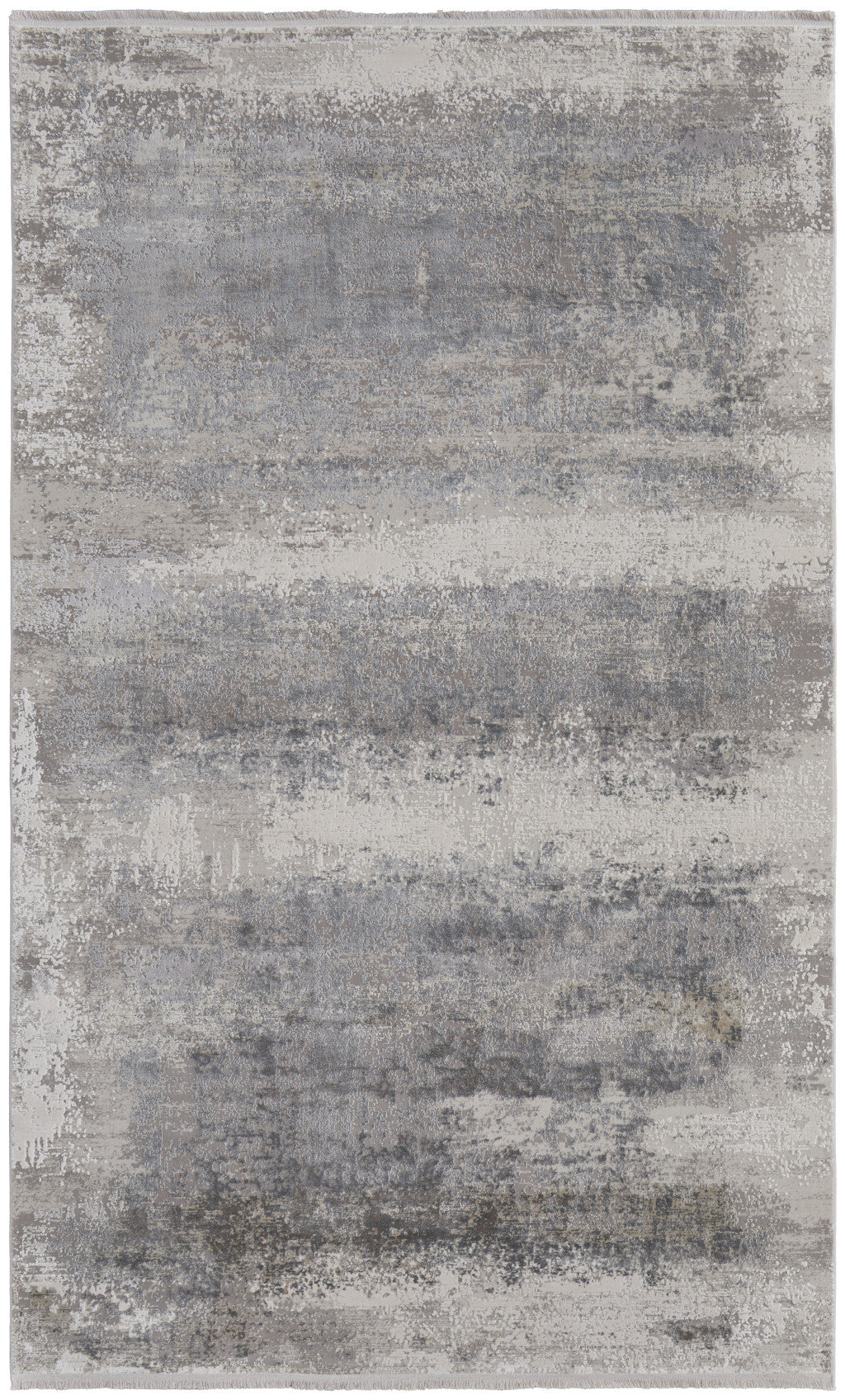 Stylish Power Loom Gray Abstract Area Rug with Fringe for Elegant Home Interior Decor