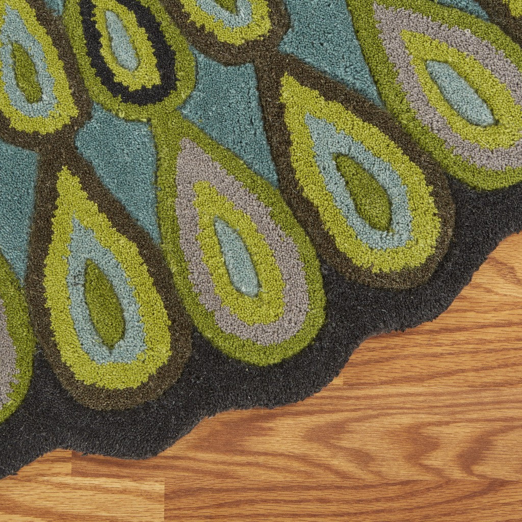 Exquisite Round Green Peacock Feather Patterned Area Rug Crafted from Luxurious Wool with Soft Texture and Striking Design