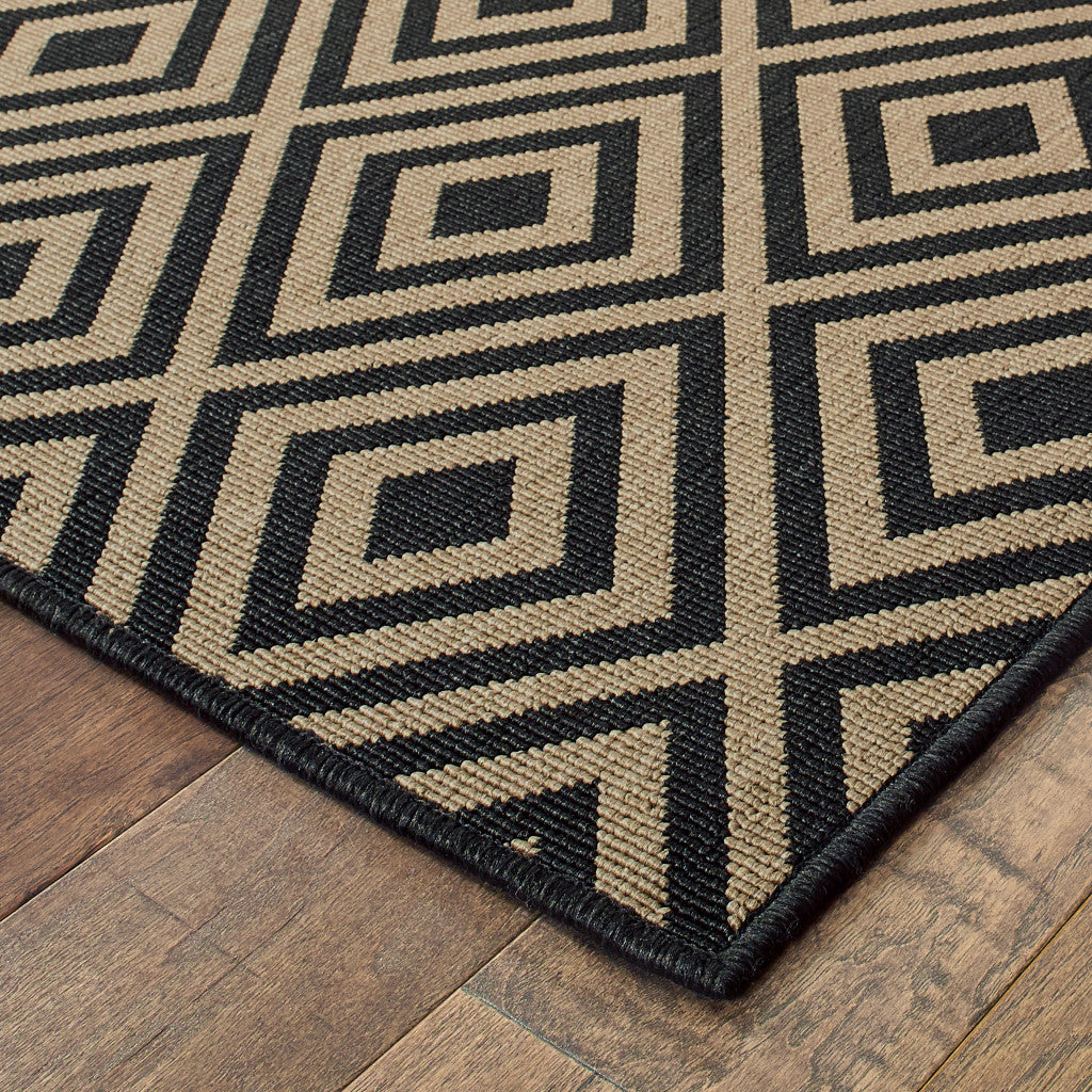 Stylish and Practical Black and Tan Geometric Indoor-Outdoor Area Rug - Stain Resistant, Ideal for Family Homes with Kids