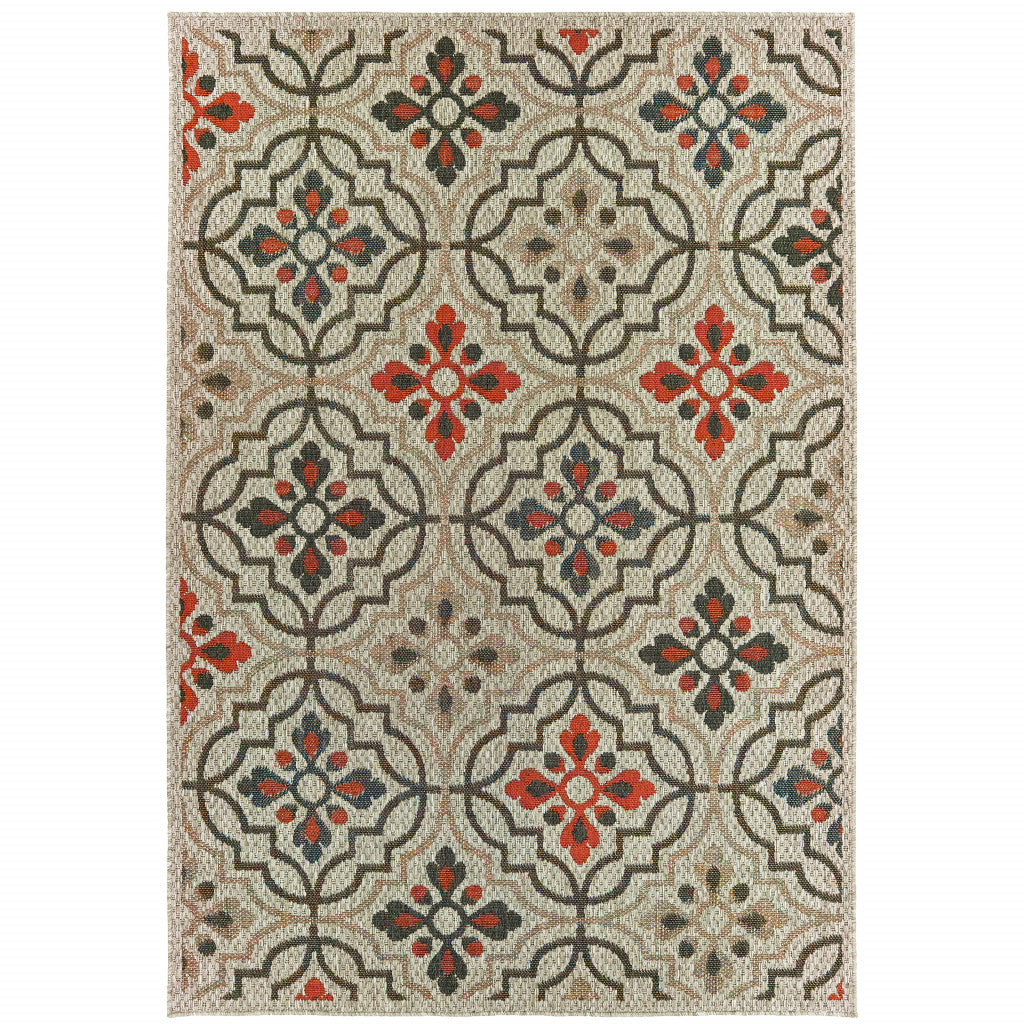 Stylish Gray, Orange & Navy Moroccan Outdoor Rug for Indoor/Outdoor Use