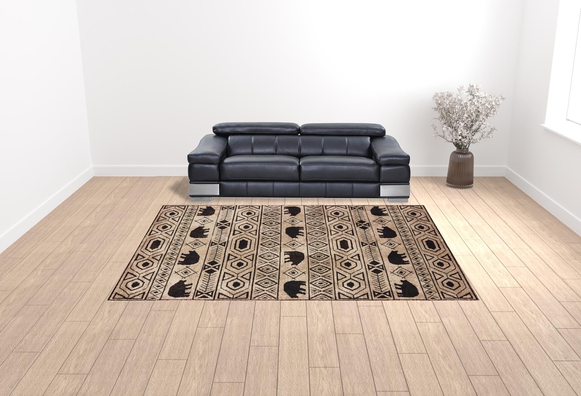 Ivory and Black Southwestern Style Area Runner Rug with Stain-Resistant Feature and Stylish Design Suitable for Any Space