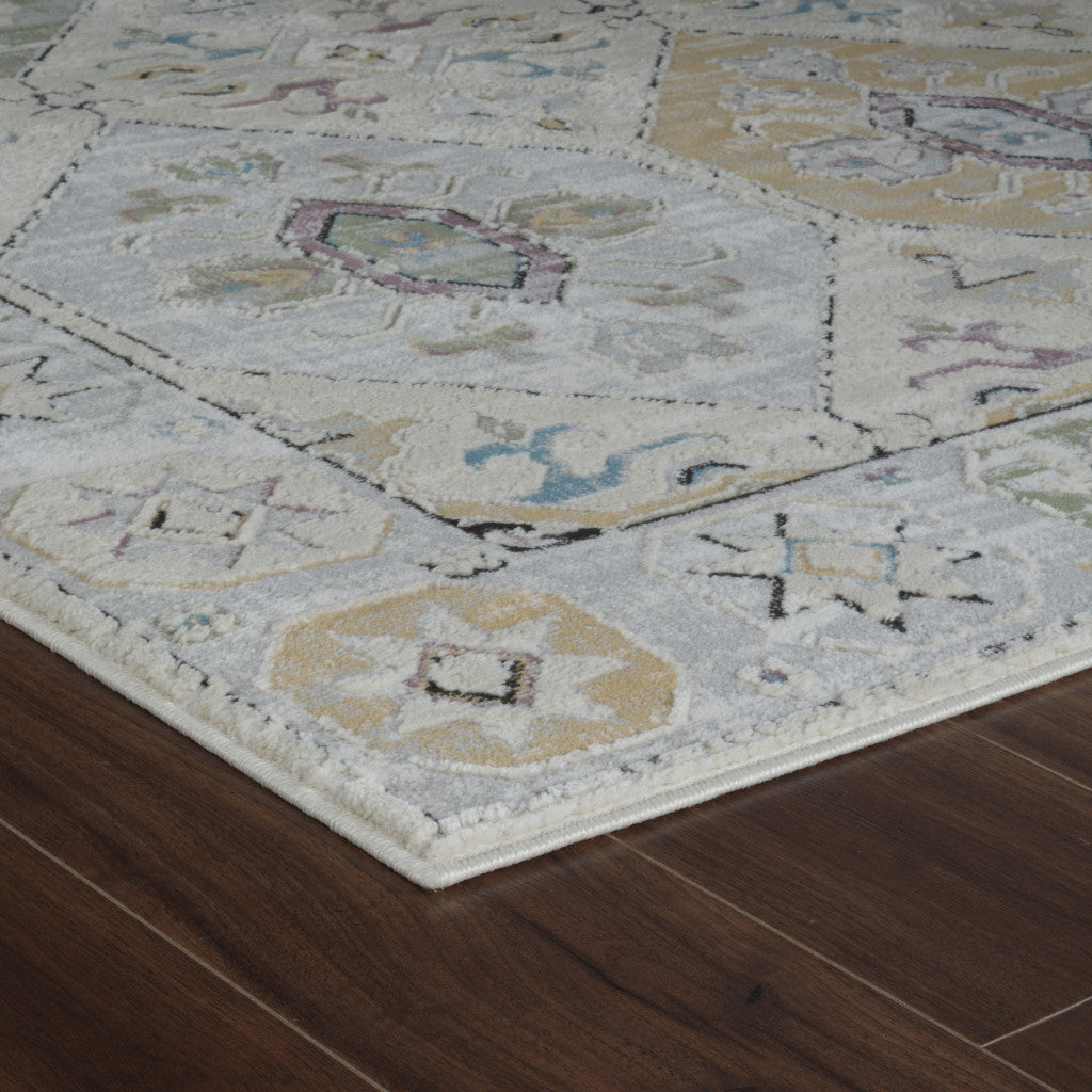 8-Foot by 11-Foot Stain-Resistant Beige and Gray Abstract Distressed Area Rug for Family Living Spaces