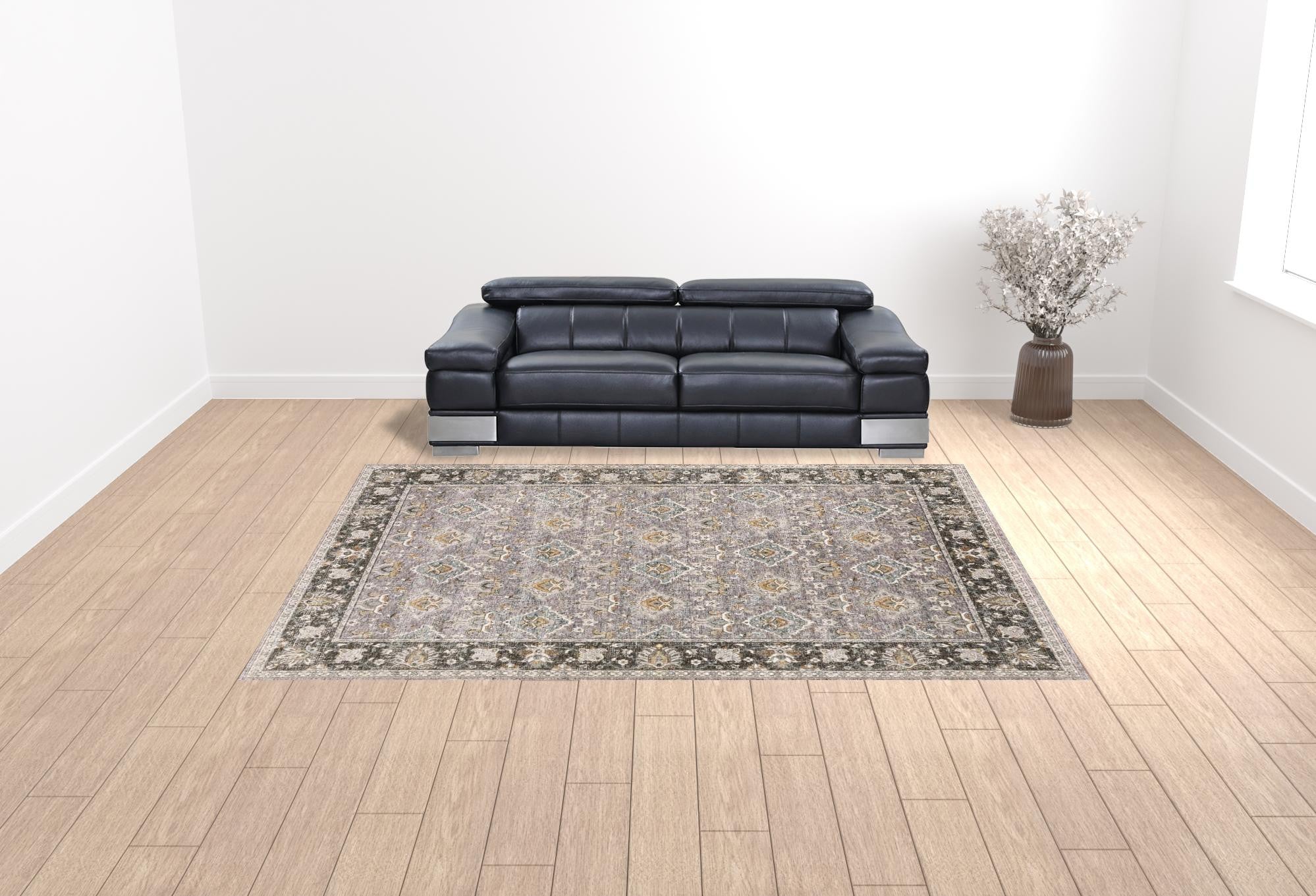 Stain-Resistant Grey and Blue Oriental-Style Power Loom Area Runner Rug with Stylish Fringe for Your Home Decor