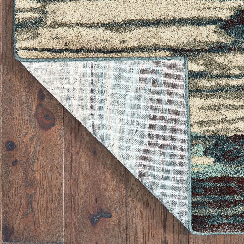 Ivory, Blue, and Gray Abstract Layers Area Rug - Soft and Plush High-Pile Design Ideal for Contemporary Modern Living Spaces