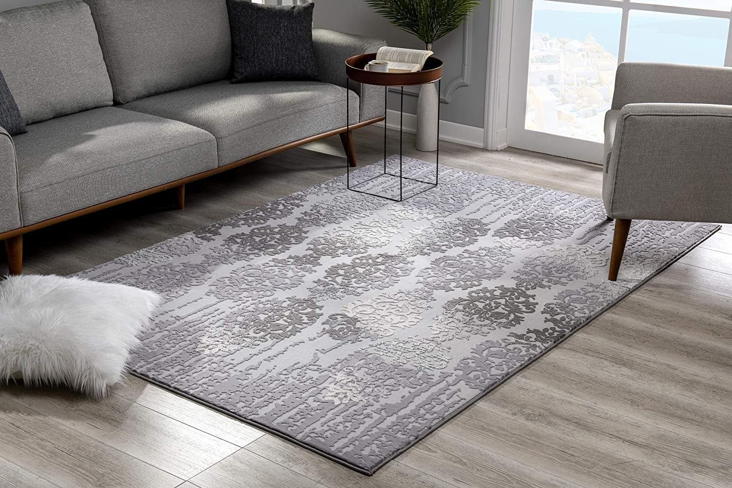 6' x 9' Gray Damask Power Loom Area Rug - Stunning Design for Home Decor Upgrade
