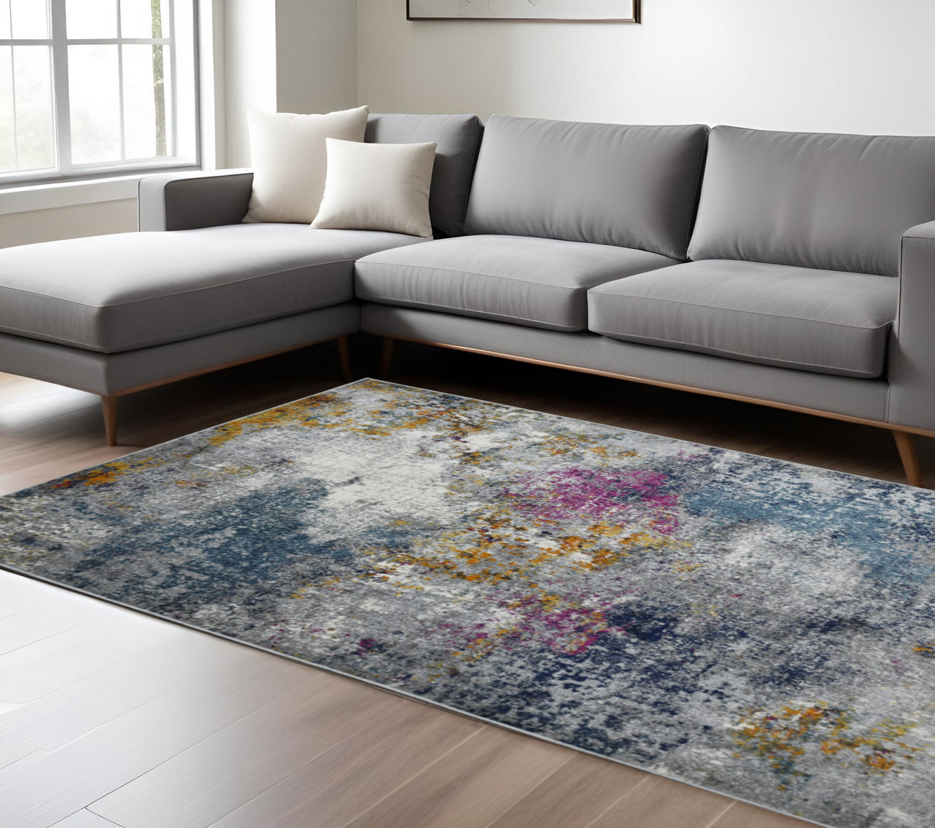 Stain-Resistant Blue and Pink Abstract Area Rug for Kid and Pet-Friendly Spaces