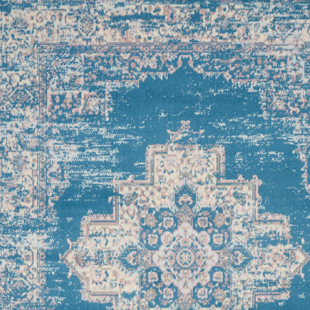 Exquisite 5' x 7' Power Loomed Blue Damask Area Rug for Sophisticated and Stylish Living Spaces