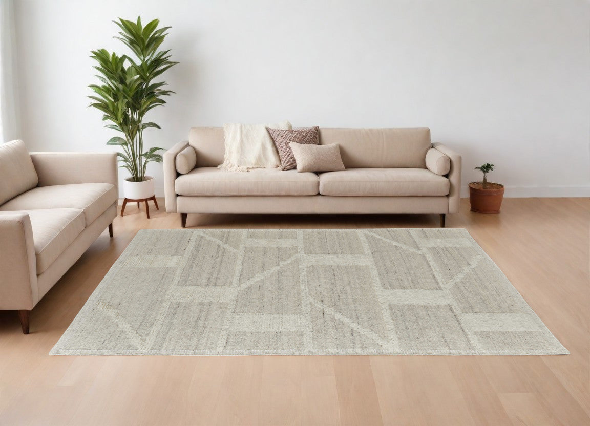 Exquisite Hand-Woven Tan and Ivory Geometric Area Rug for Cozy Living Spaces