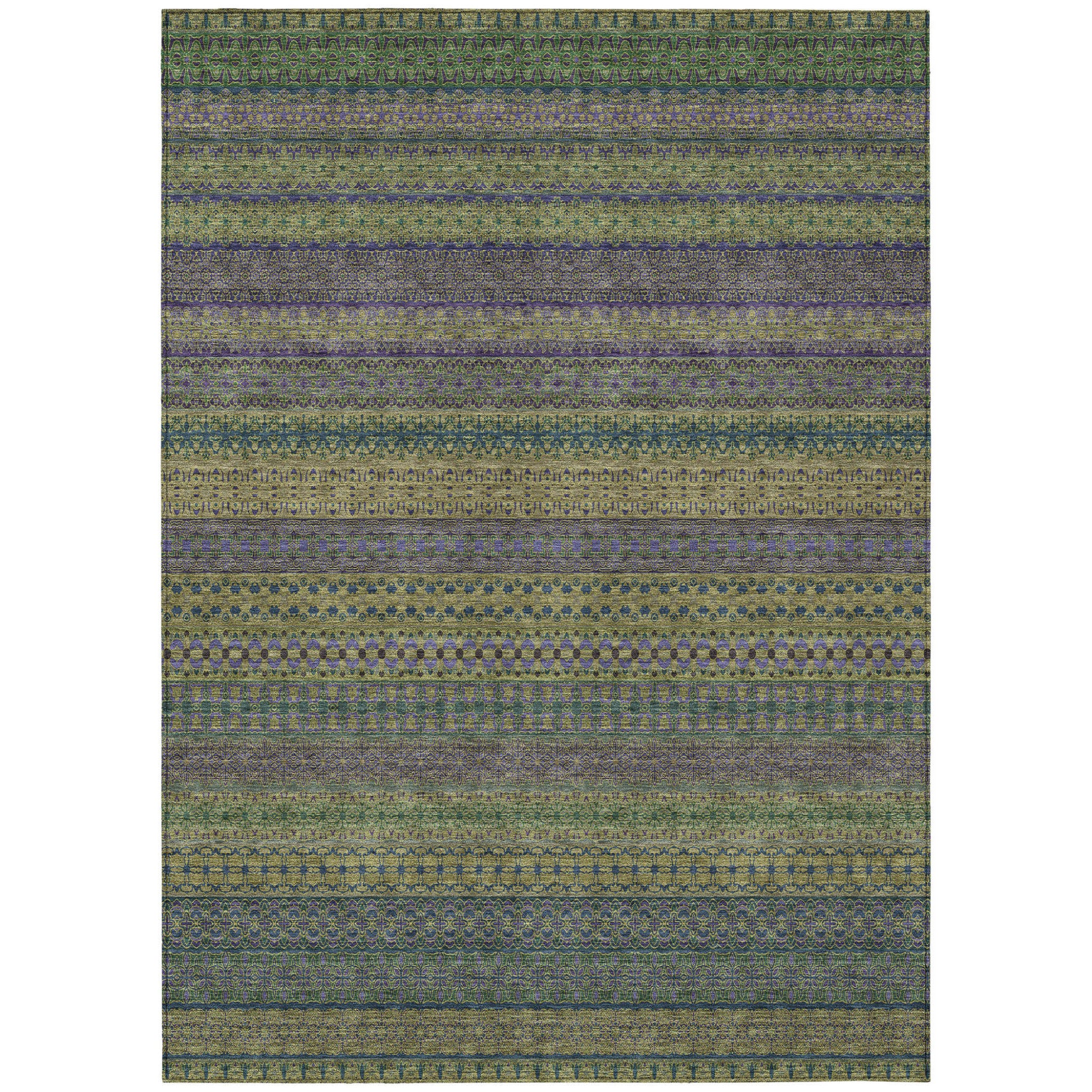 Artichoke Green Striped Indoor-Outdoor Runner Rug: Stain-Resistant, Washable & Stylish