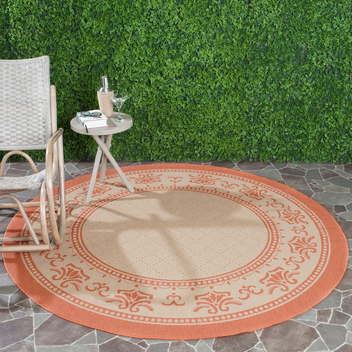 Elegant Courtyard Style Power Loomed Floral Indoor and Outdoor Decorative Rug with Durable and Weather-Resistant Features