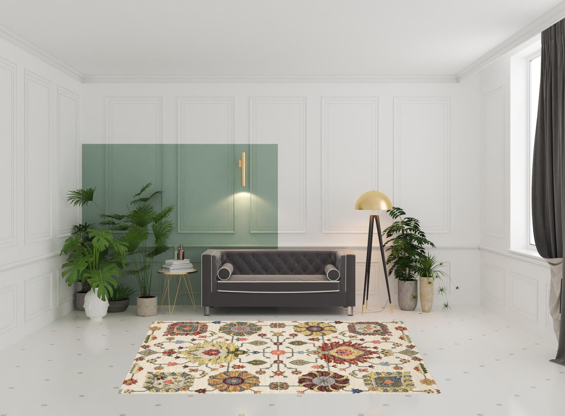 Fringe-Trimmed Stain-Resistant Area Rug with Elegant Oriental Pattern for Stylish Homes