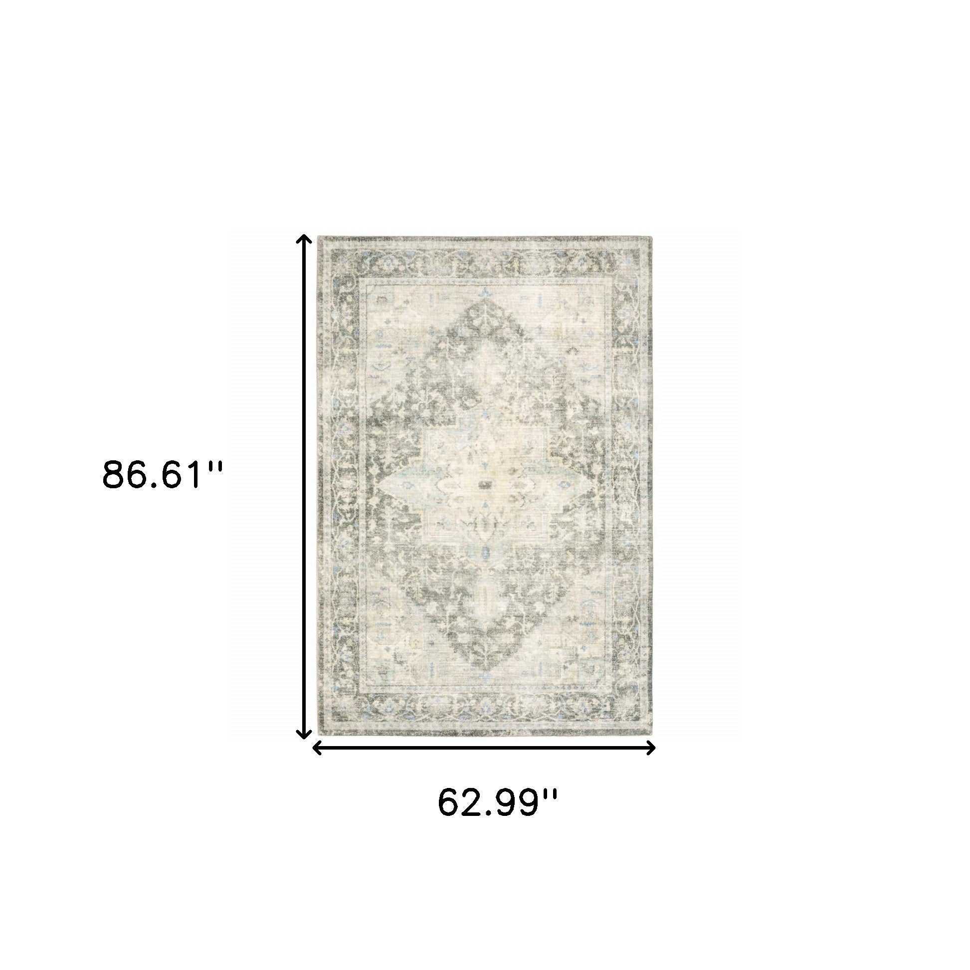 Stain-Resistant Luxury Gray, Ivory, and Icy Blue Oriental Power Loom Area Runner Rug - Perfect for Family Homes with Kids and Pets