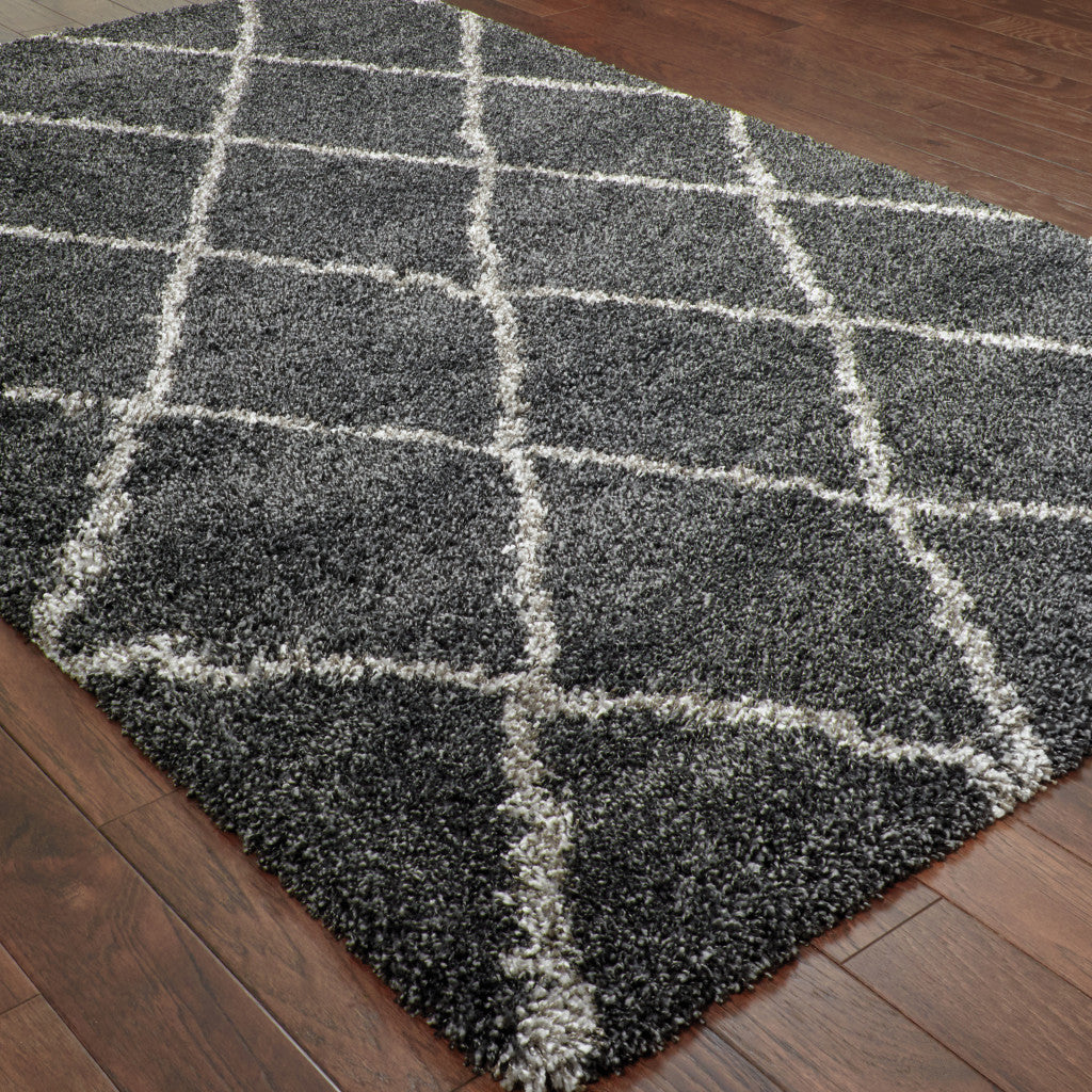 Stylish Ivory and Gray Geometric Lattice Modern Area Runner Rug for Cozy Indoor Living Spaces