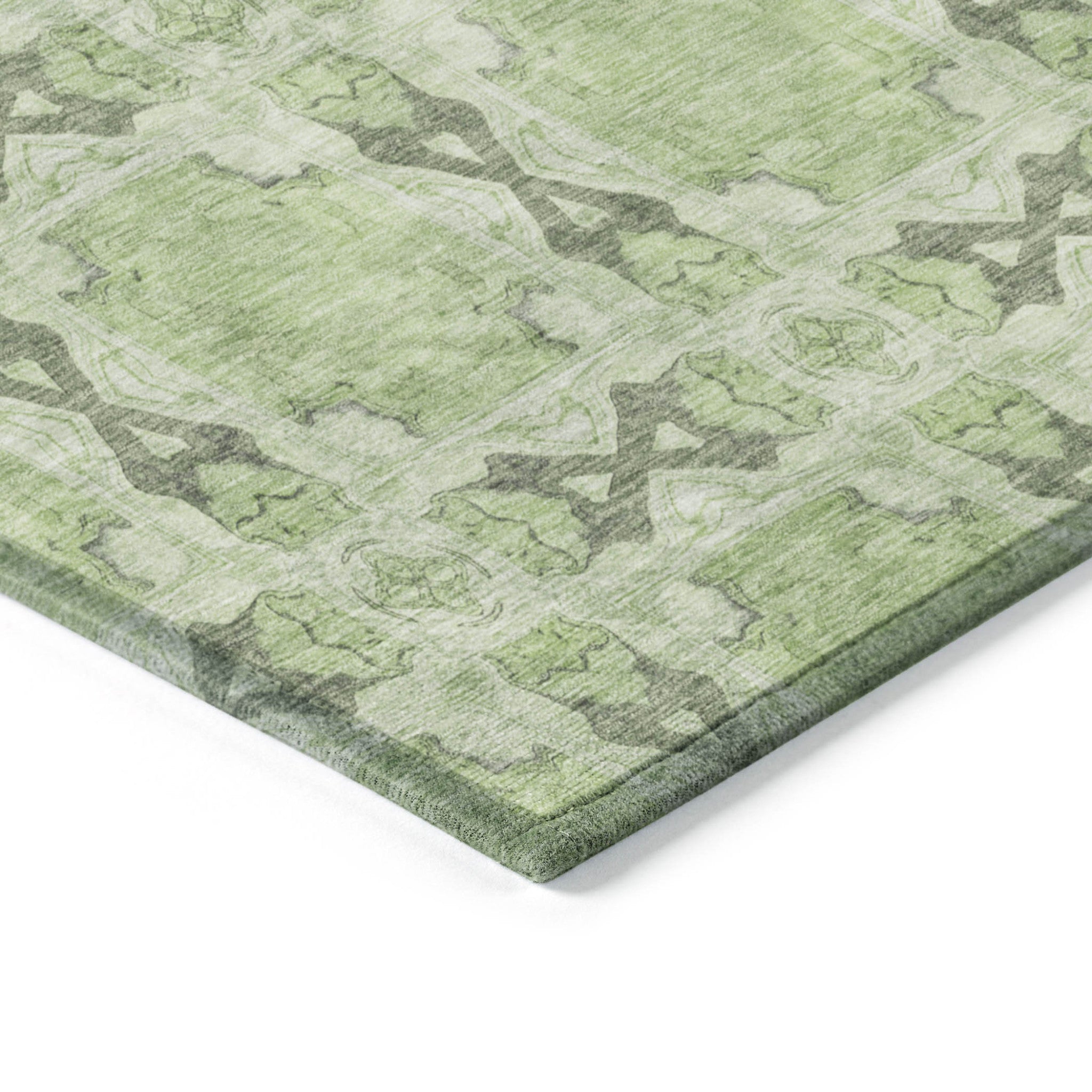 Stain-Resistant, Non-Skid Washable Teal Floral Medallion Round Runner Rug for Indoors & Outdoors