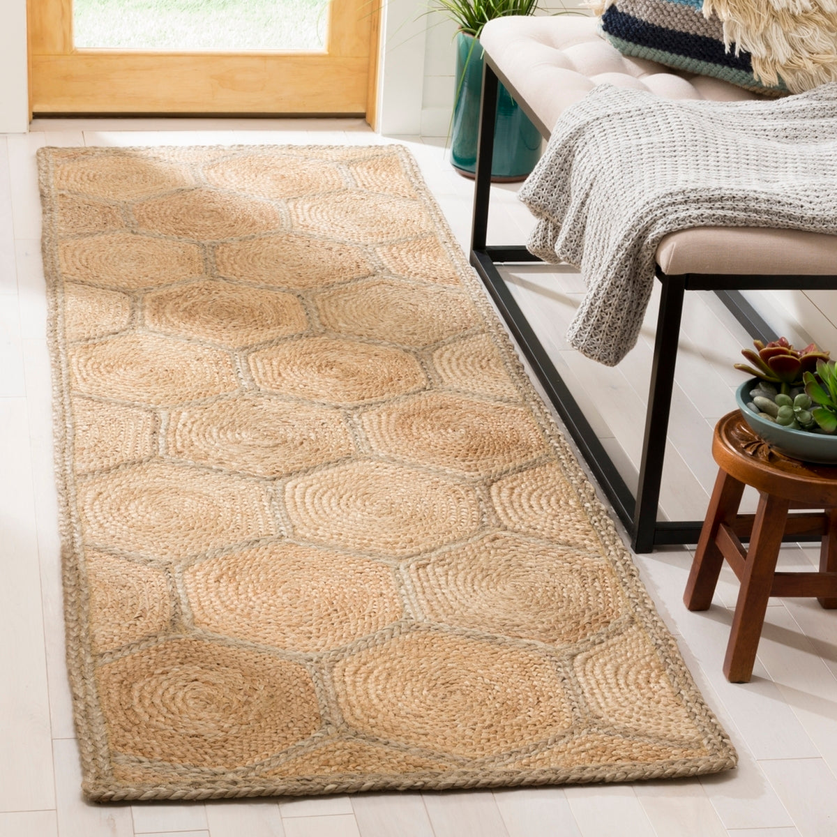 Eco-Friendly Indian Hand-Woven Jute and Cotton Rug with Latex Backing