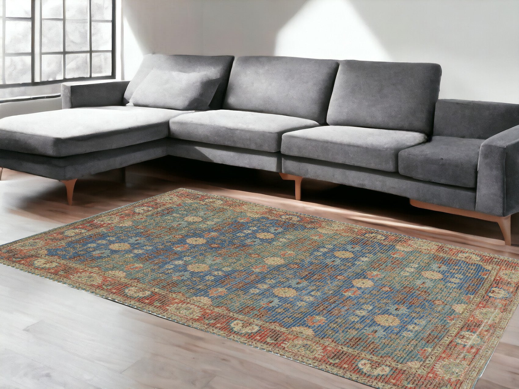 Artistic Handmade 8'x11' Blue Floral Rectangle Area Rug for Warm and Stylish Spaces