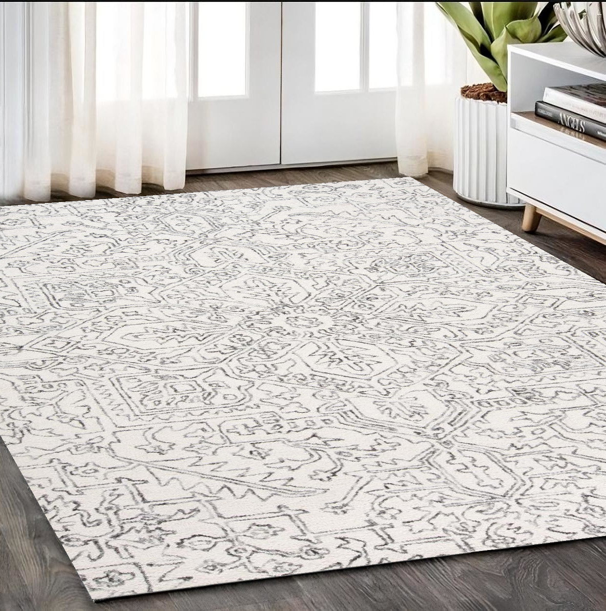 Exquisite Handmade Wool Floral Tufted Area Rug with Stain - Resistant Feature for Stylish and Comfortable Living Spaces