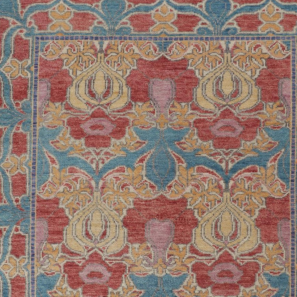Stylish Hand-Knotted Red and Yellow Wool Oriental Area Rug for Chic Spaces