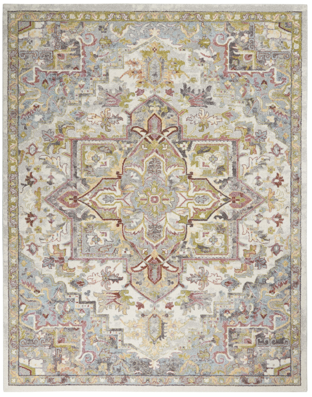 Stain-Resistant, Durable 8' x 10' Ivory, Green & Gray Floral Area Rug for Stylish Homes