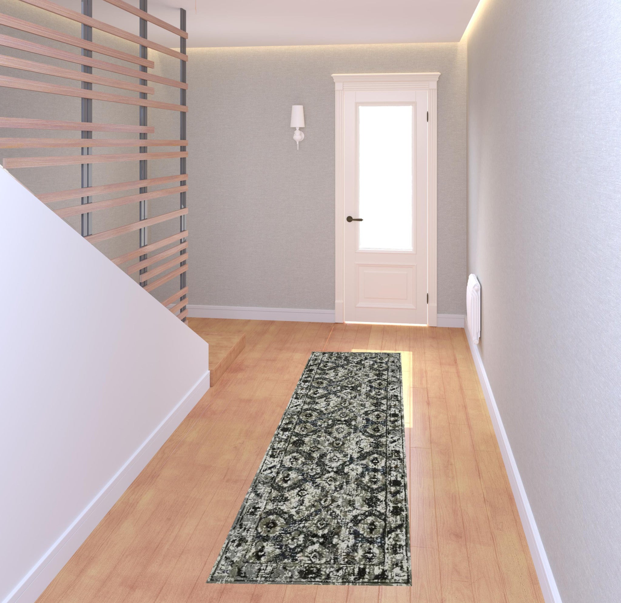 Ivory, Charcoal, and Gold Stain-Resistant Oriental Style Runner Rug - Ideal for Family Homes with Kids
