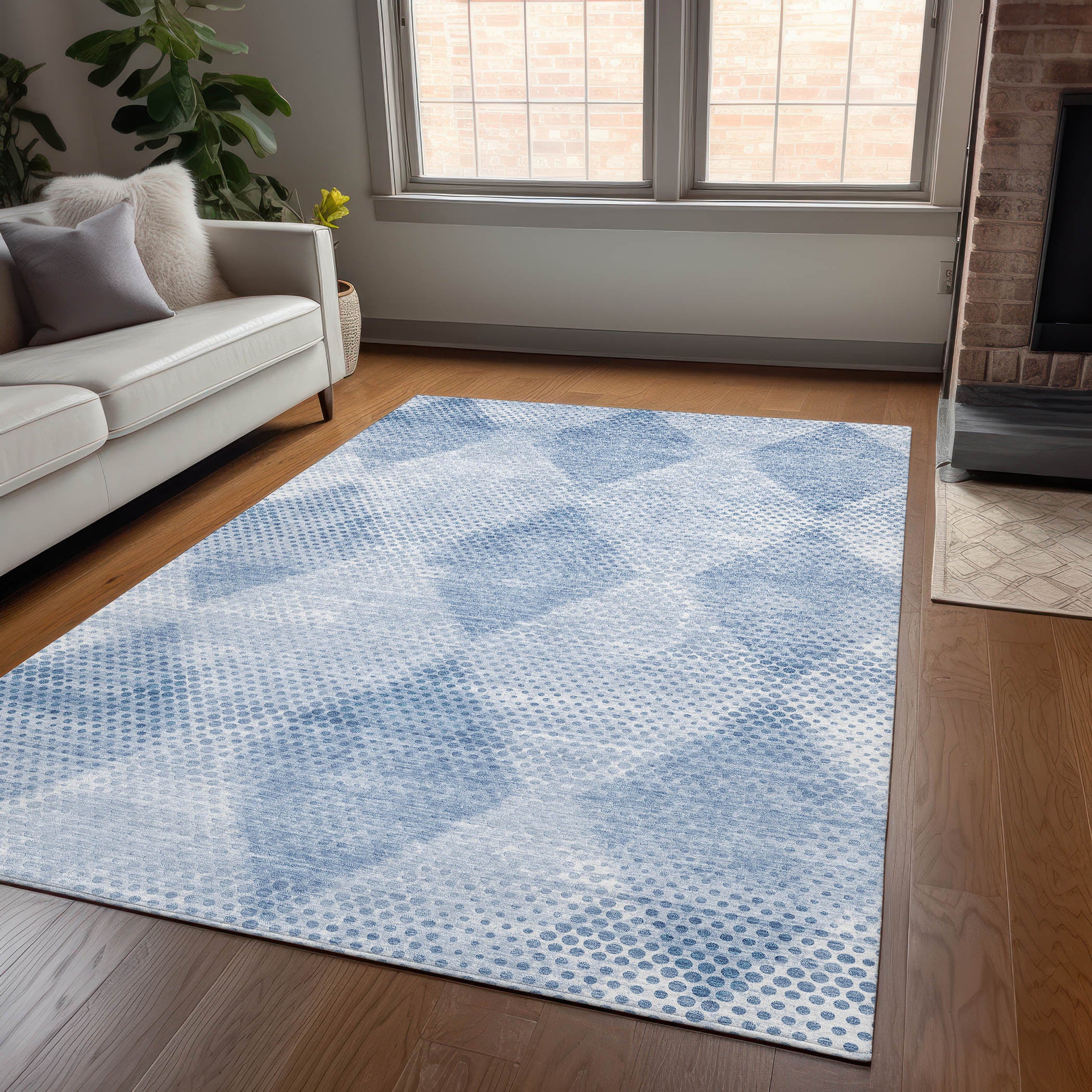Stylish Blue Geometric Washable & Stain-Resistant Runner Rug for Indoor/Outdoor Spaces