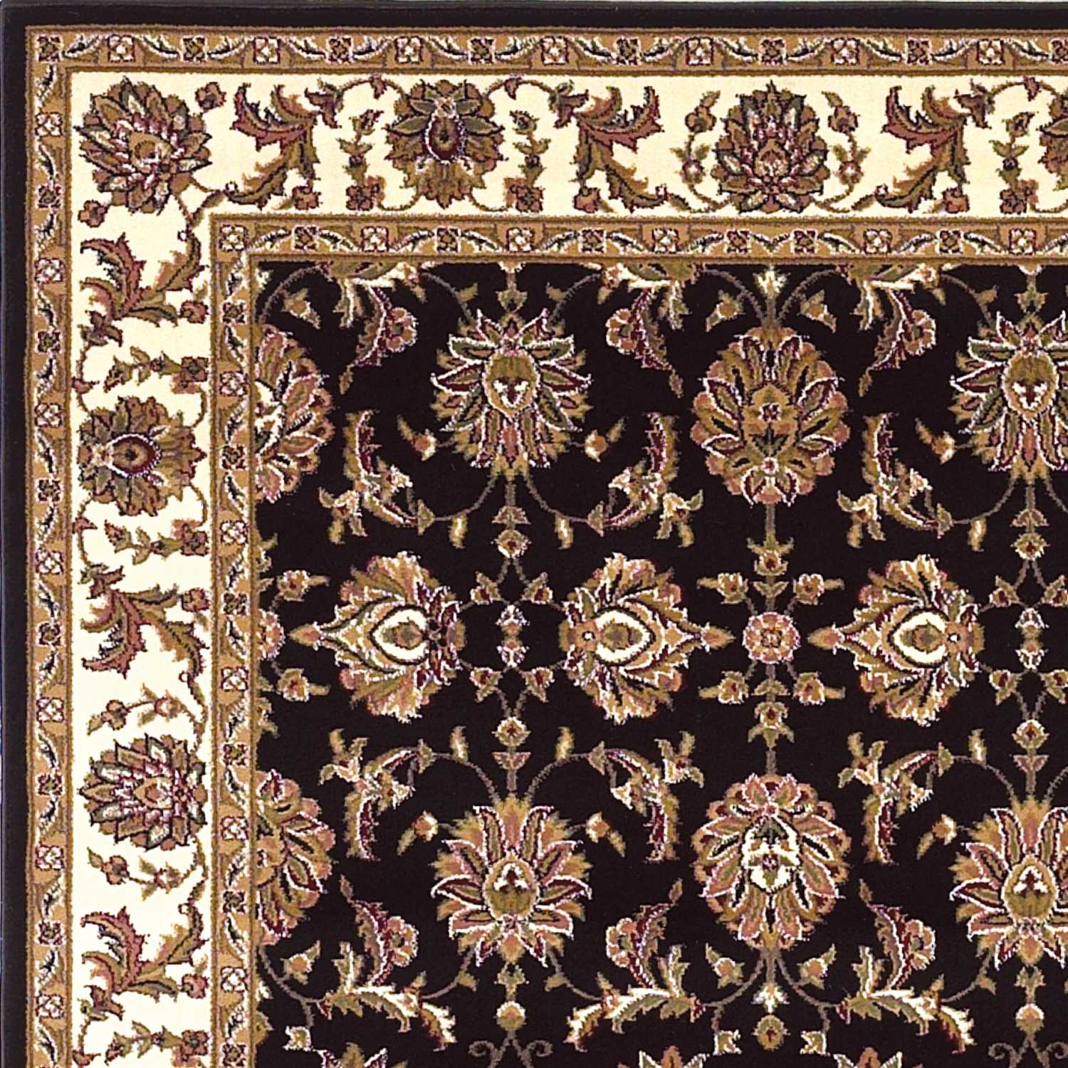 Exquisite Black and Ivory Chinese Machine - Made Polypropylene Kashan Area Rug for Timeless Home Decor Enhancement