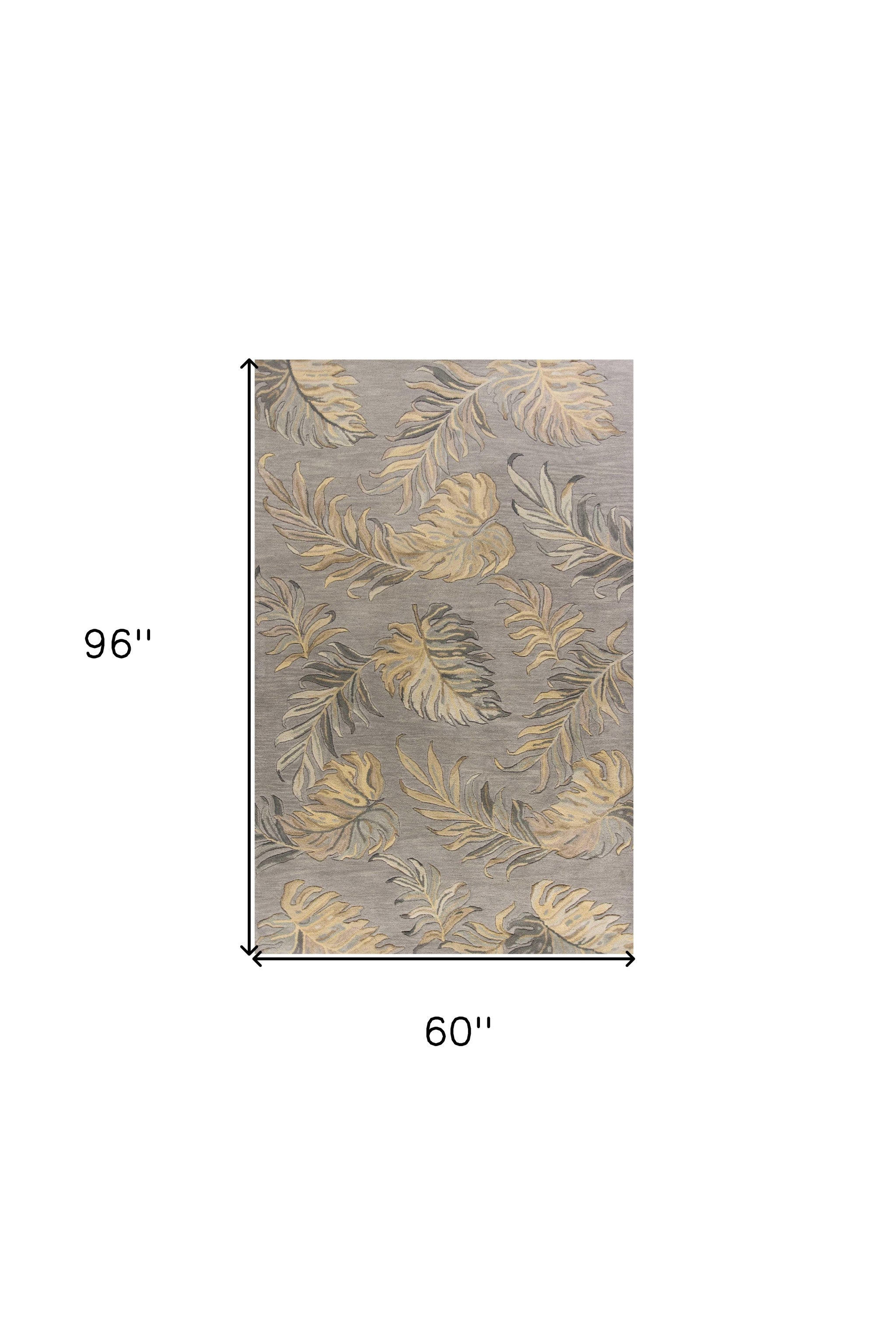 Modern Hand-Tufted Grey Wool Area Rug with Botanical Leaves Design for Homes