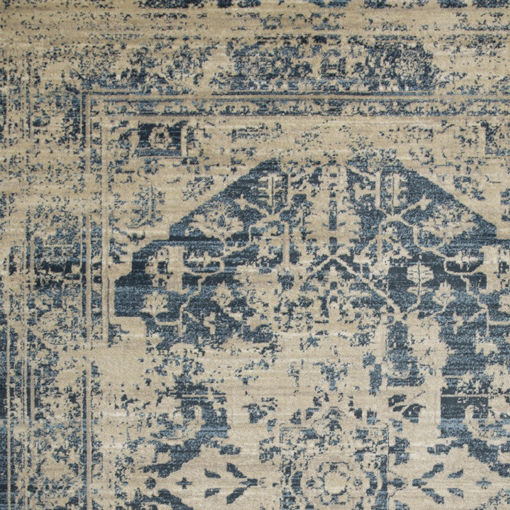 8' x 11' Stain-Resistant Ivory Oriental Area Rug, Ideal for Homes with Kids & Pets