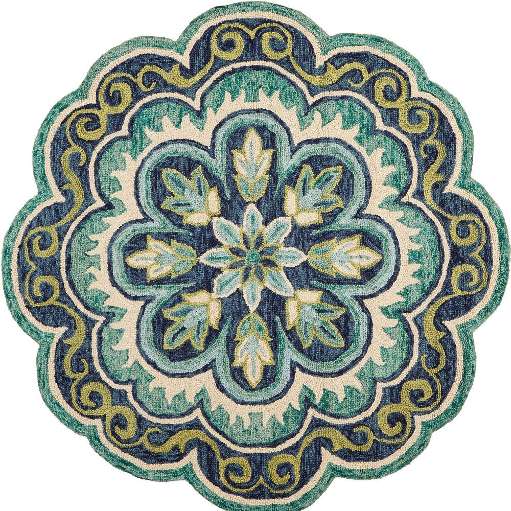 Hand-Tufted 100% Wool Round Green Floral Area Rug for Cozy Modern Homes