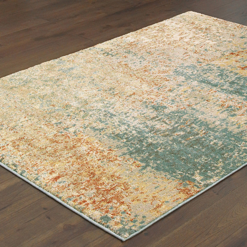 Indoor Stain-Resistant Foam Blue and Golden Yellow Abstract Design Runner Rug for Any Room with Pumpkin Accents
