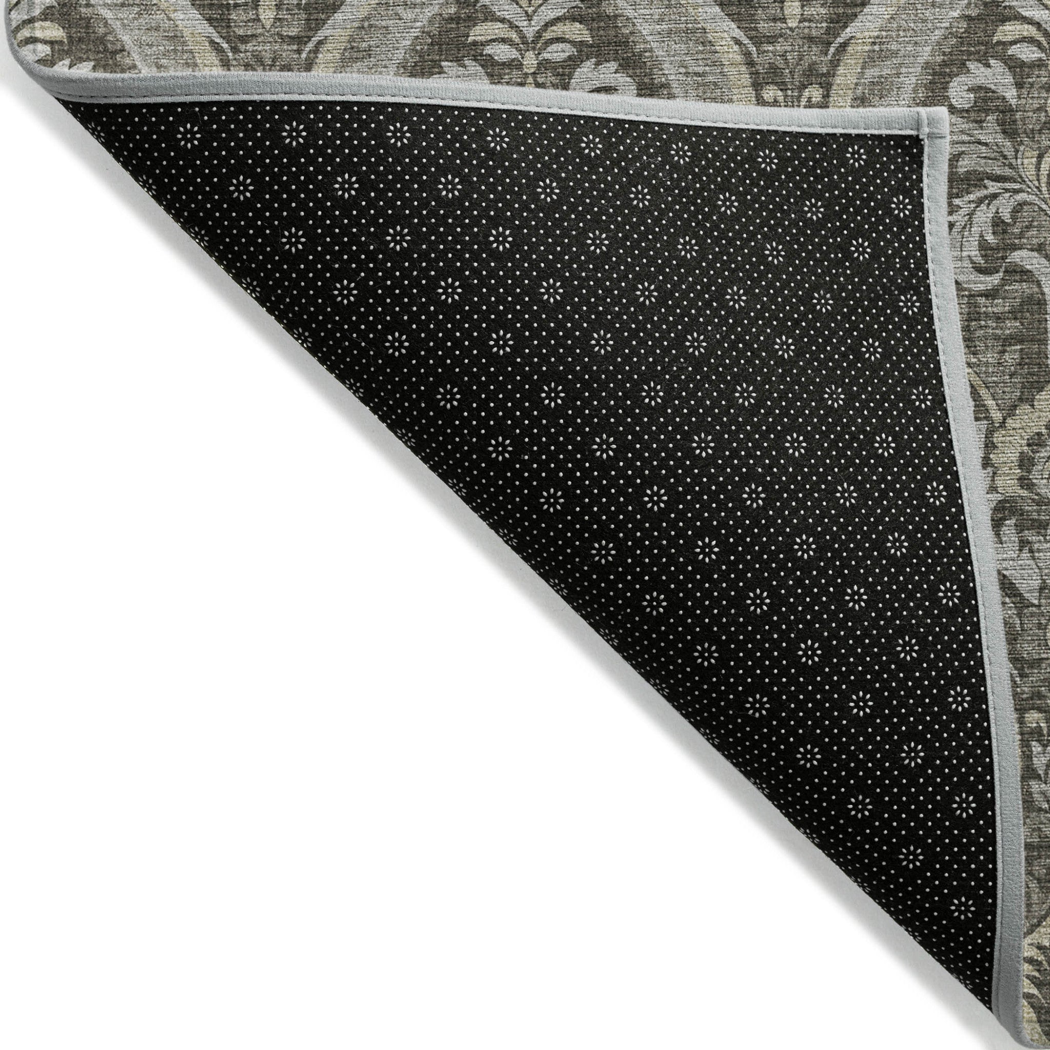 Stylish Washable and Stain - Resistant Non - Skid Damask Design Indoor Outdoor Runner Rug Measuring 27 Inches by 90 Inches