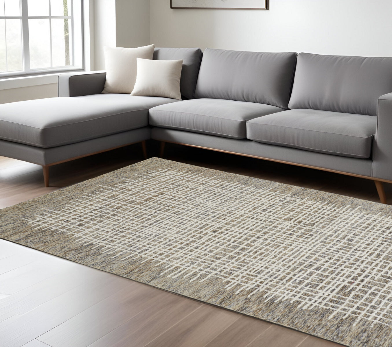 Soft Stain-Resistant Handmade Wool Plaid Area Rug for a Cozy Living Space