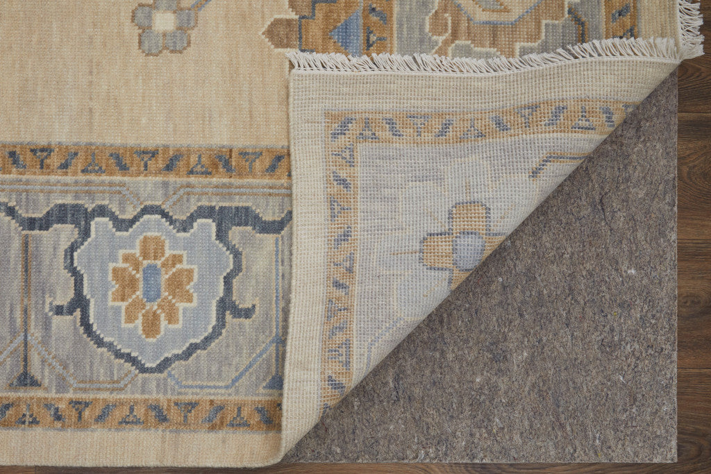 Stylish and Stain-Resistant Hand-Knotted Gray and Blue Floral Area Rug for Home Decor