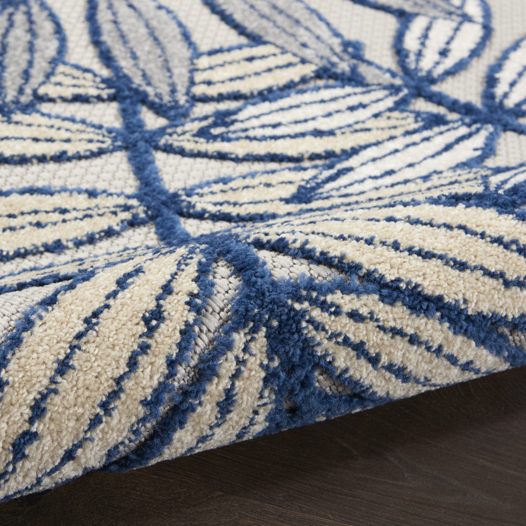 Stylish Ivory & Blue Floral Outdoor/Indoor Area Rug, 63 x 89