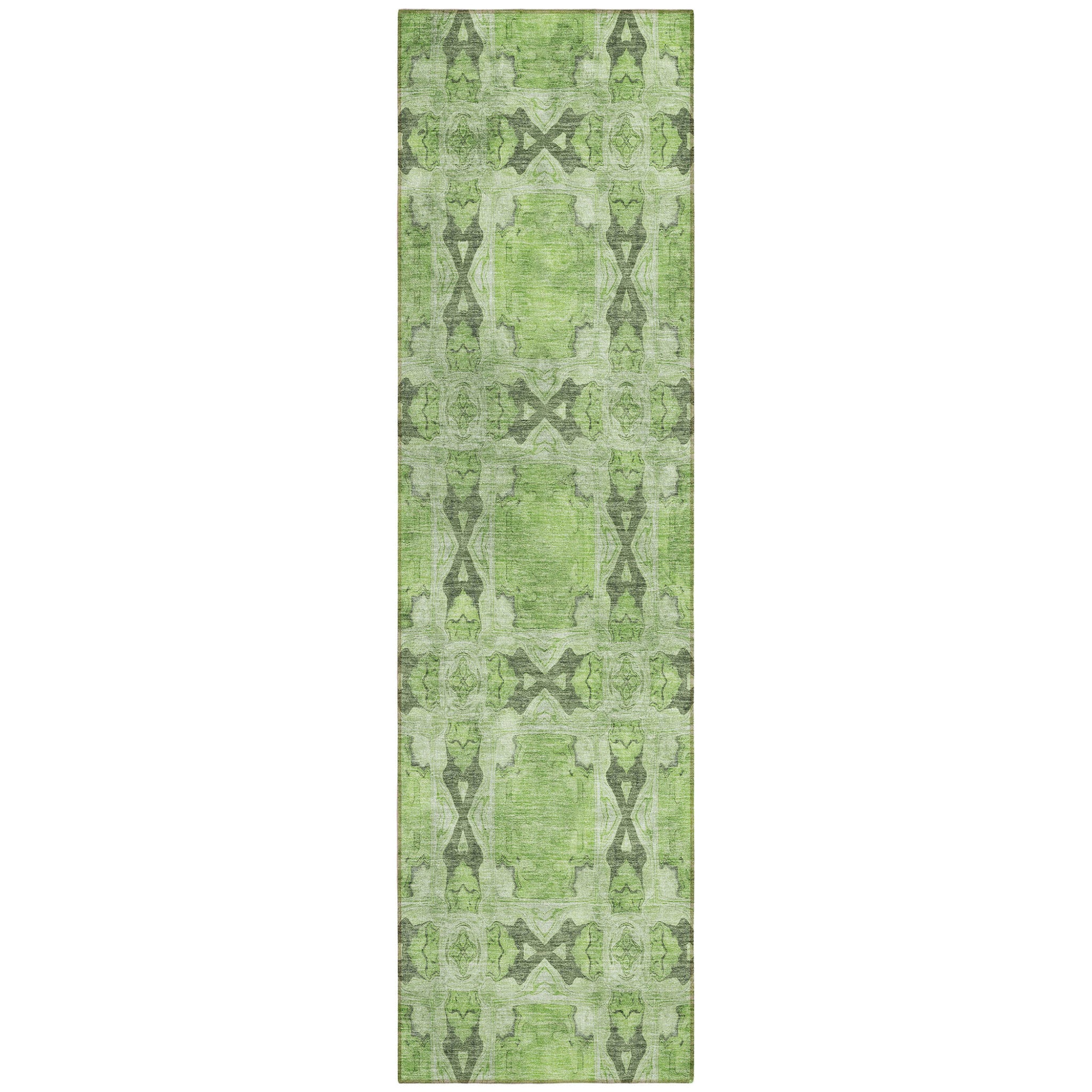 Stain-Resistant, Non-Skid Washable Teal Floral Medallion Round Runner Rug for Indoors & Outdoors