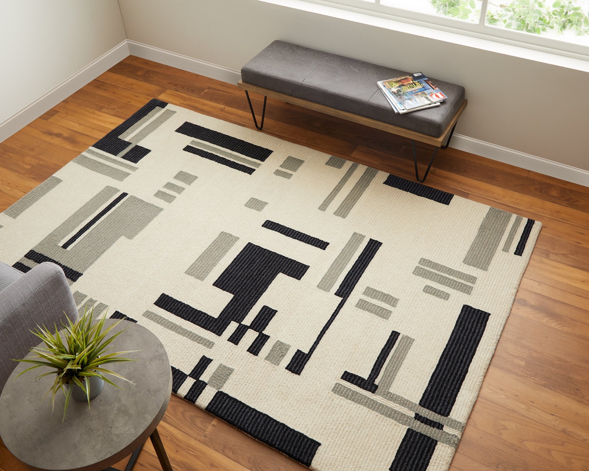 Feizy Maguire Hand-Tufted Wool Area Rug - Stain-Resistant, Pet-Friendly with Geometric Design