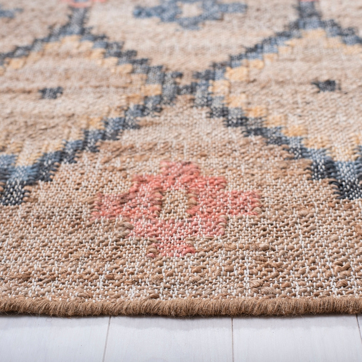 Handmade Indian Artisan Kilim Rectangle Rug Crafted from Jute and Cotton with Vibrant Design