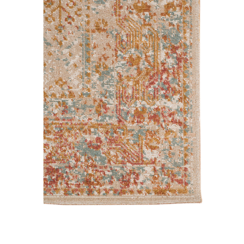 Stylish Teal and Orange Medallion Power Loom Area Rug - Stain Resistant for Pet Homes