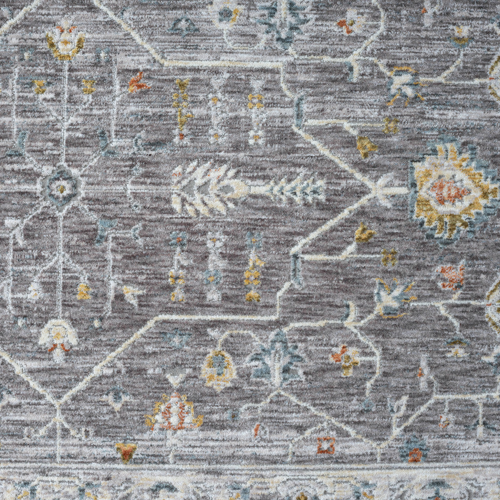 Elegant 8 - Foot Gray and Ivory Floral Distressed Runner Rug for Stylish Home Decor Enhancement