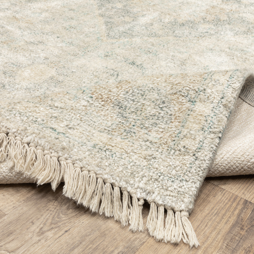 Stain-Resistant Handmade Beige and Grey Oriental-Style Area Rug with Decorative Fringe for Elegant and Stylish Living Spaces