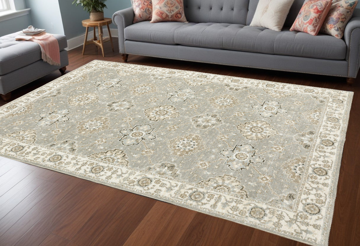 Exquisite Luxury Gray and Ivory Oriental Stain - Resistant Area Rug Ideal for Family Living Spaces