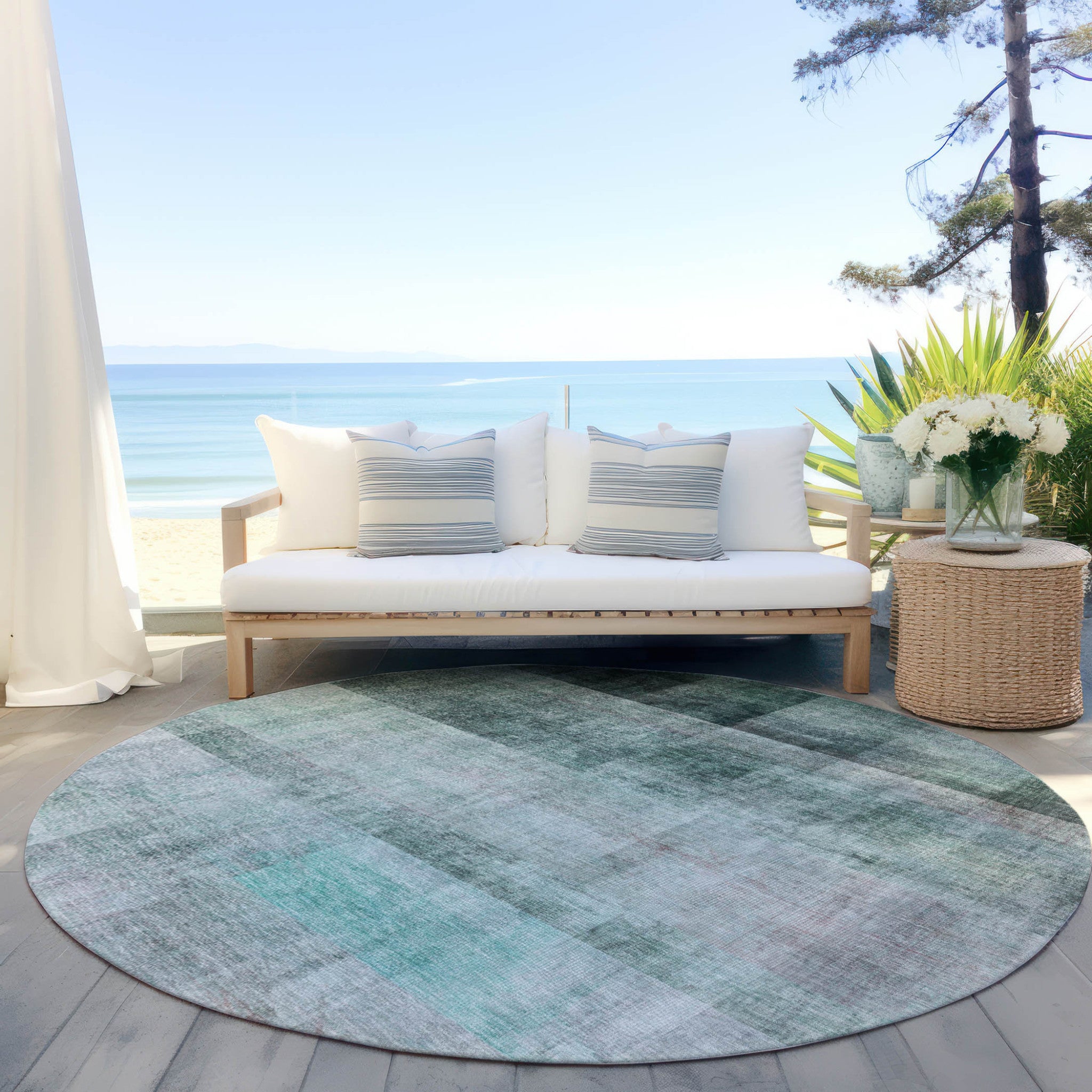 8-Foot Olive Green Ombre Stain-Resistant Indoor-Outdoor Runner Rug for Kids & Pets