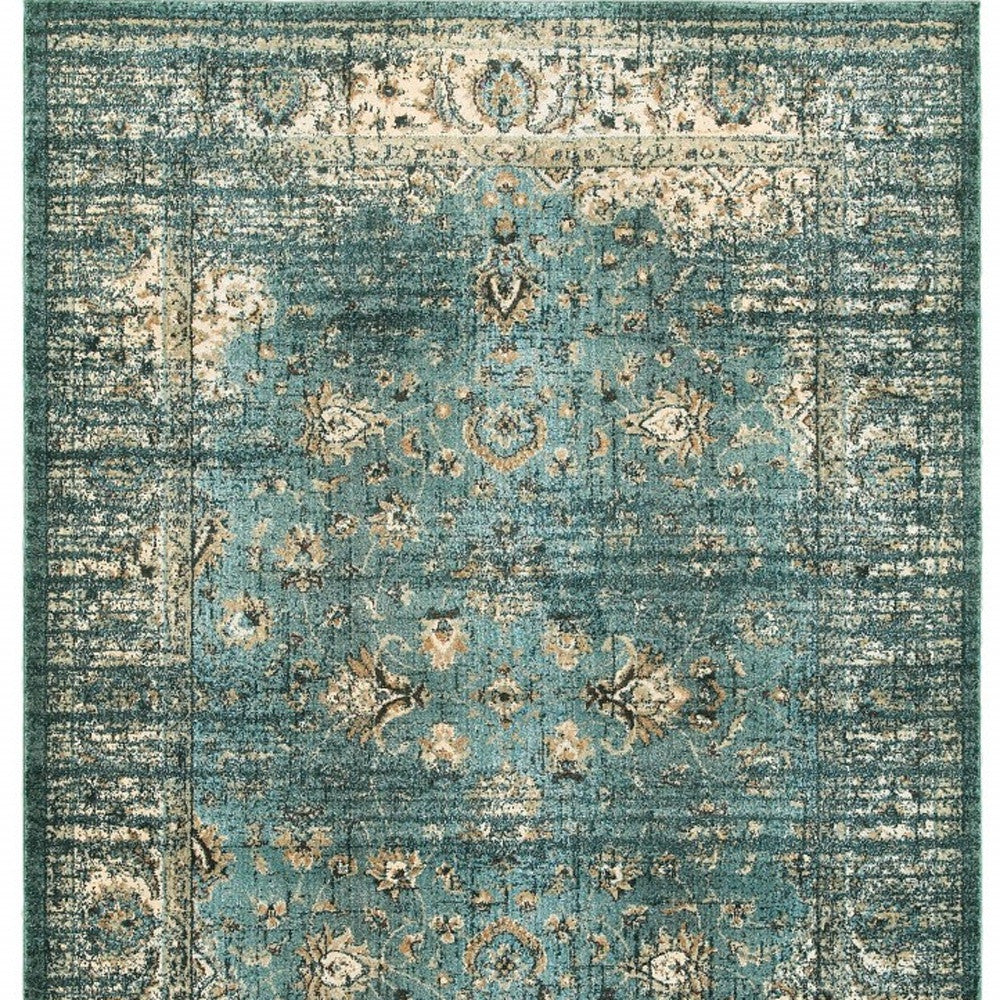 Soft and Durable Peacock Blue Indoor Runner Rug with Vintage Eclectic Style for Home Decor