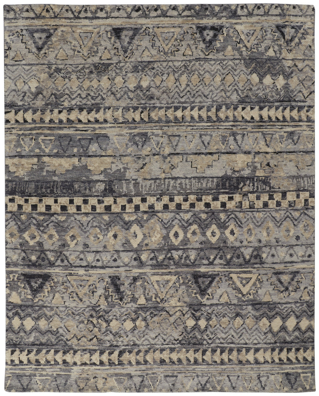 Stain-Resistant Hand-Knotted Wool Geometric Area Rug - Artisan Crafted for a Unique Room Accent