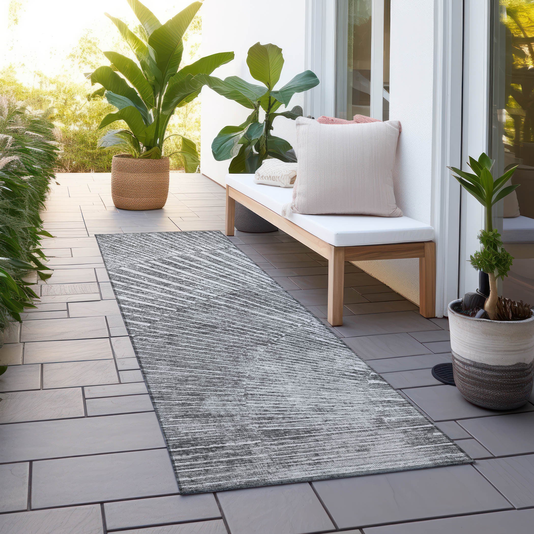 Stylish and Contemporary Abstract Washable Non-Skid and Stain-Resistant Runner Rug Ideal for Both Indoor and Outdoor Spaces